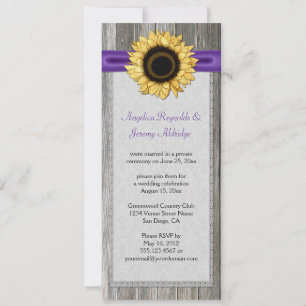 Invitation Dentelle de ruban violet de tournesol en bois rust