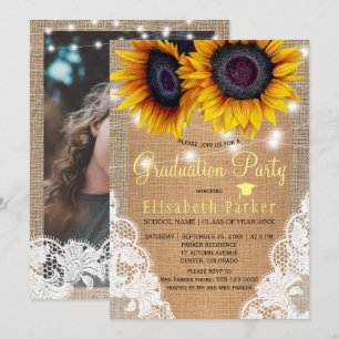 Invitation Dentelle de tournesol doré fête de graduation PHOT