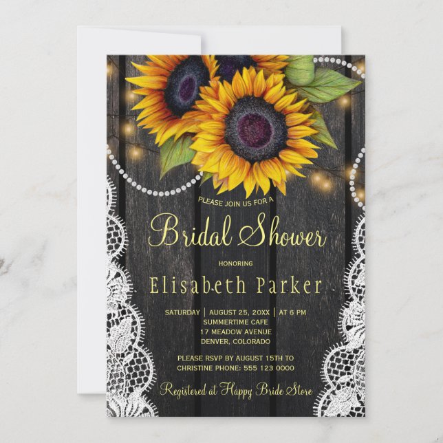 Invitation Dentelle de tournesol or et grange bois douche nup (Devant)