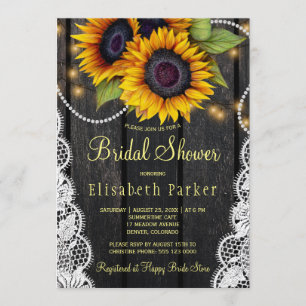 Invitation Dentelle de tournesol or et grange bois douche nup