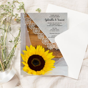Invitation Dentelle de tournesol rustique Pays Mariage de gra