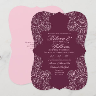 Invitation Dentelle de vin rose mauve Élégant Mariage gothiqu