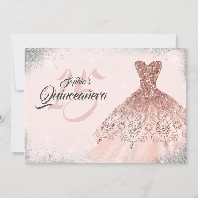 Invitation Dentelle d'étincelle en or rose Quinceanera (Devant)