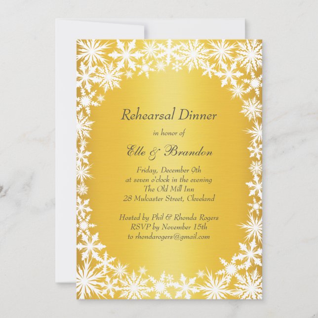 Invitation Dentelle d'hiver sur le dîner de répétition d'or I (Devant)