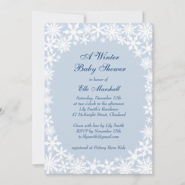 Invitation Dentelle d'hiver sur l'invitation du Baby shower b (Devant)
