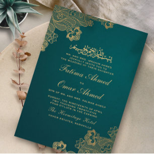 Invitation Dentelle d'huile d'or Ornat Vert islamique musulma