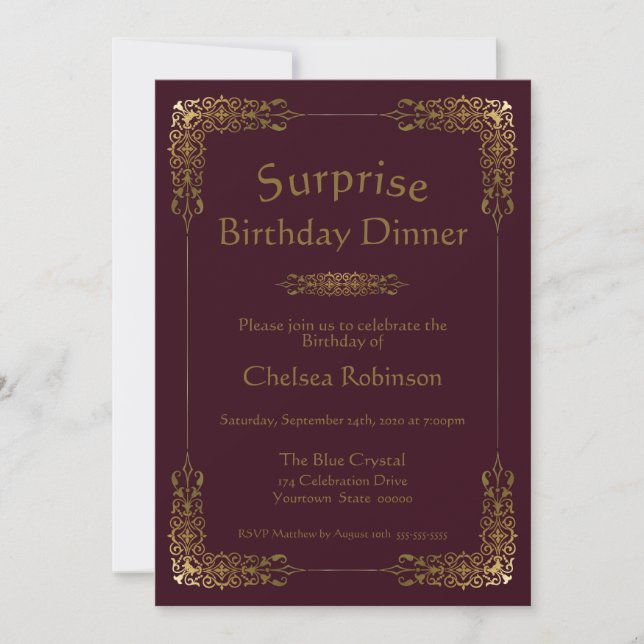 Invitation Dentelle d'or de Bourgogne Surprise Anniversaire D (Devant)