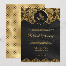 Invitation Dentelle d'or gris foncé dentelle islamique Mehndi