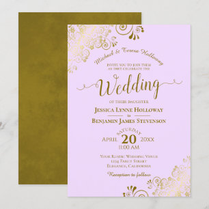 Invitation Dentelle d'or sur Lilac Purple Élégant Mariage for