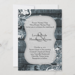 Invitation Dentelle en bois bleu