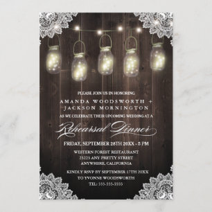 Invitation Dentelle en bois de grange Mason Répétition Dîner 