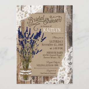 Invitation Dentelle en bois de lavande Fête des mariées rusti