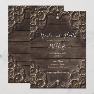 Invitation Dentelle et bois foncé Rustique Vintage Western Ma