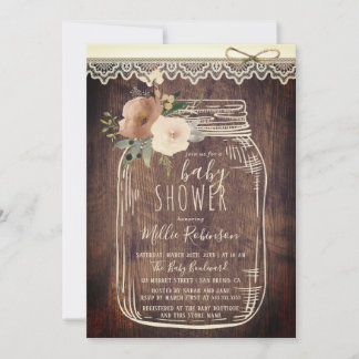 Invitation Dentelle et ficelle rustique | Baby shower Floral