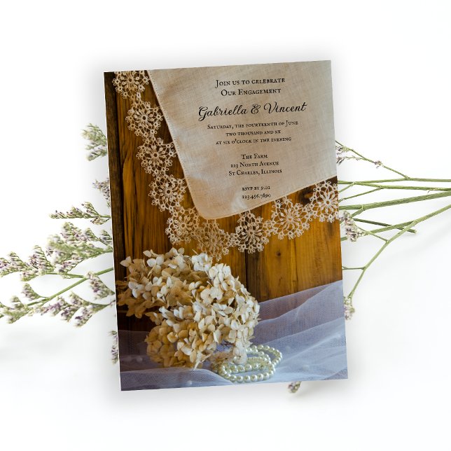 Invitation Dentelle et Fleurs Fiançailles Fête de la grange (Créateur téléchargé)