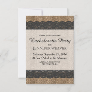 Invitation Dentelle et jute noirs rustiques