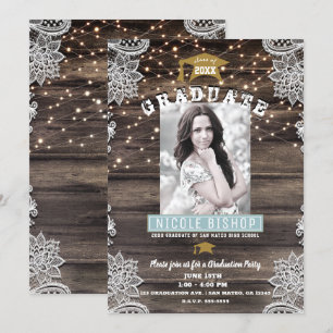 Invitation Dentelle et lumières en bois rustique   