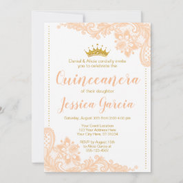 Invitation Dentelle et Parties scintillant d'or Princesse Qui