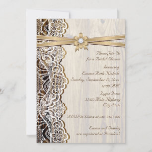 Invitation Dentelle, fleur de ruban & bois mariage douche nup
