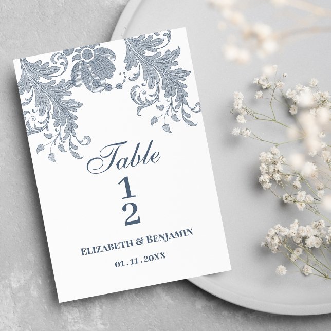 Invitation Dentelle fleurie bleue mauve blanche élégante Numé (Stylish white mauve blue floral lace Table Numbers)