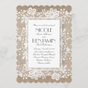 Invitation Dentelle florale blanche Mariage rustique