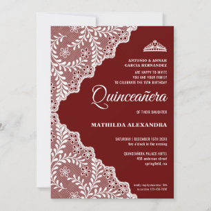 Invitation Dentelle florale blanche moderne Bourgogne Quincea