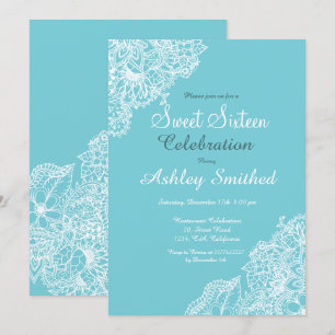 Invitation Dentelle florale bleu oeuf de Robbin Sweet 16