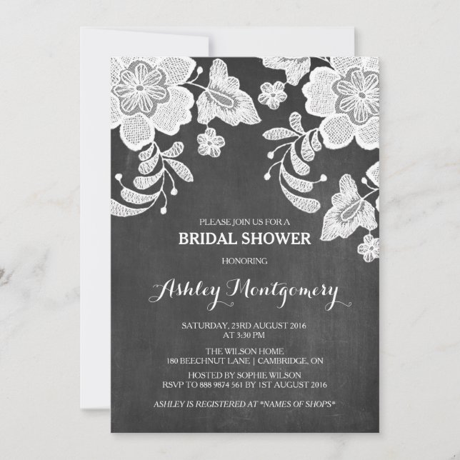 Invitation Dentelle florale | Chalkboard Bridal Shower Invita (Devant)