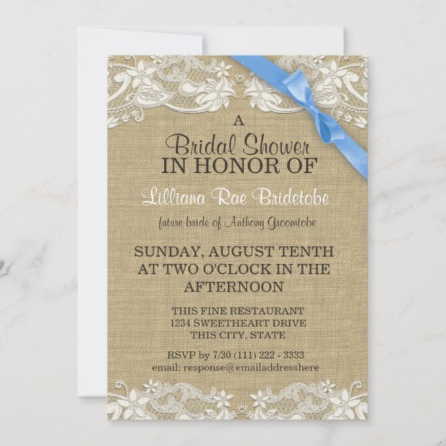 Invitation Dentelle florale et Fête des mariées de ruban (Devant)