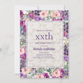 Invitation Dentelle Florale Rose Violet N'Importe Quel Âge An
