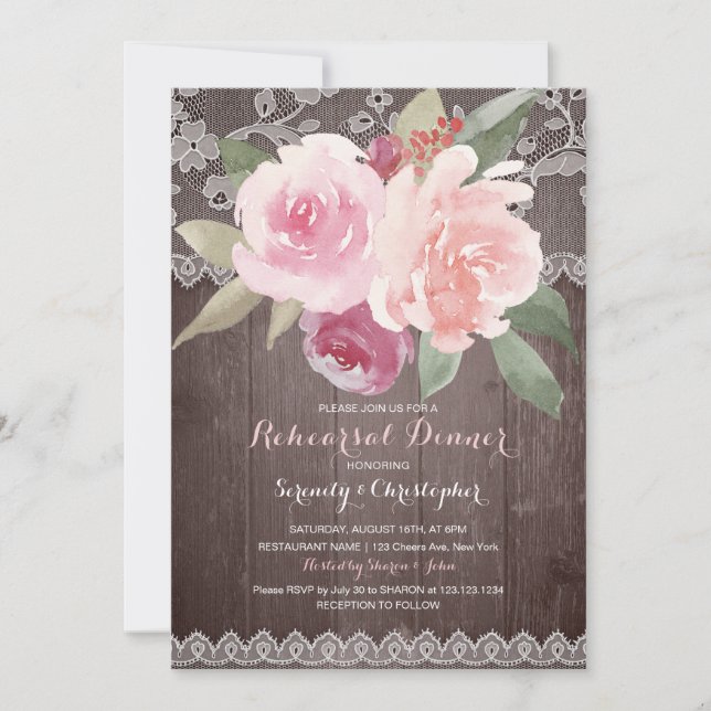Invitation Dentelle florale rustique (Devant)