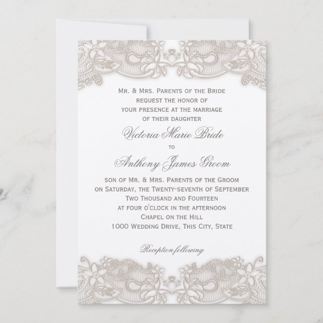 Invitation Dentelle florale victorienne sur Mariage de design (Devant)