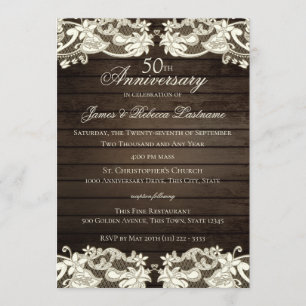 Invitation Dentelle florale vintage Rustique 50e anniversaire
