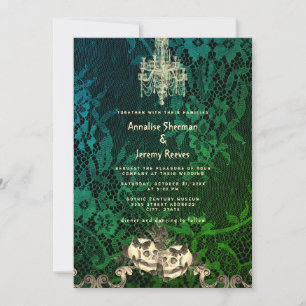 Invitation Dentelle gothique Squelette Mariage d'Halloween