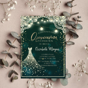 Invitation Dentelle,Lumières,Bois Robe Diamants Verte Quincea