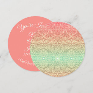 Invitation Dentelle motif dégradé rose or vert