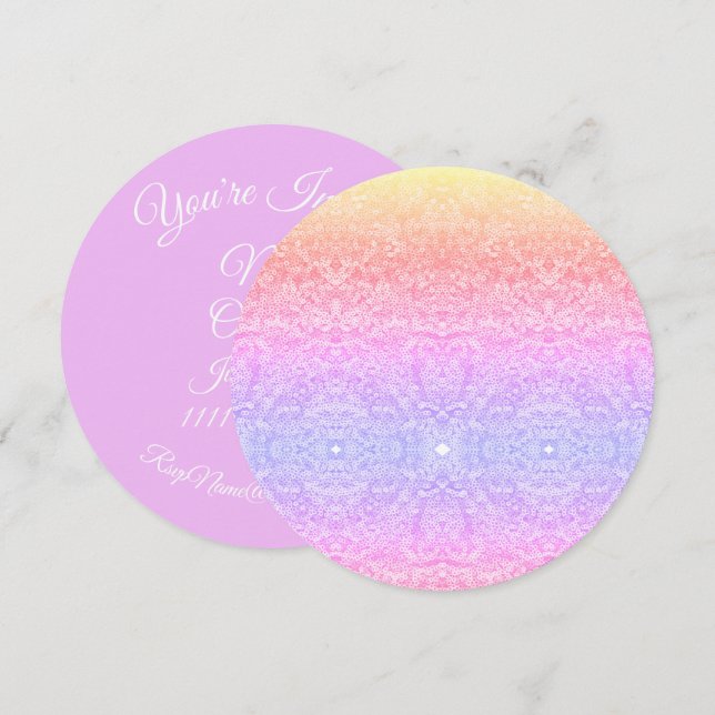 Invitation Dentelle motif dégradé rose or violet (Devant / Derrière)