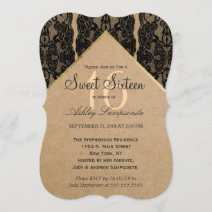 Invitation Dentelle noire chic et classique, or et papier Rec