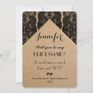 Invitation Dentelle noire chic et classique, or et papier Rec