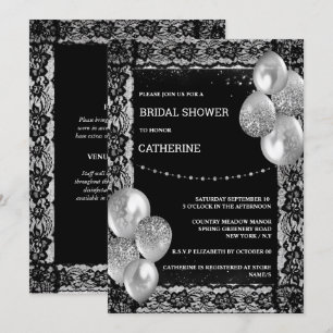 Invitation Dentelle noire diamant brillant chic ballon chic