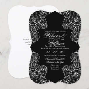 Invitation Dentelle noire et blanche Élégante Mariage gothiqu
