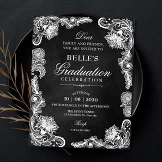 Invitation Dentelle noire et blanche vintage de remise de dip