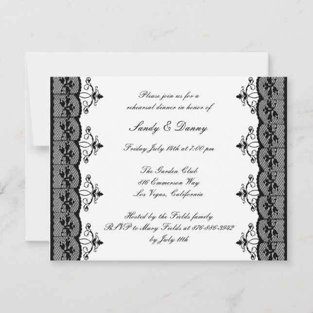 Invitation Dentelle noire Mariage Dîner de répétition Invitat (Devant)
