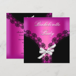 Invitation Dentelle noire rose chaude de la fête de Bachelort