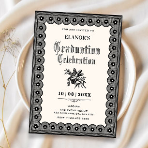 Invitation dentelle noire victorienne de remise de diplôme