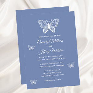 Invitation Dentelle papillon Dusty Bleu élégant mariage