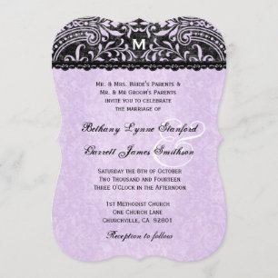 Invitation Dentelle pourpre et mariage damassé vintage noir