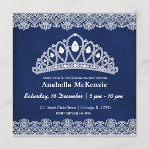 Invitation Dentelle Quinceanera (Bleu)