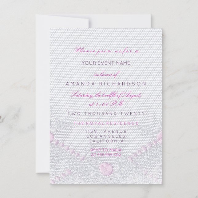 Invitation Dentelle rose blanc Nouveau bébé Douche fille (Devant)