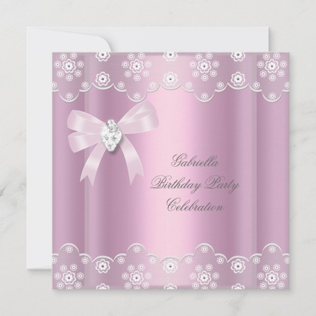 Invitation Dentelle rose élégante fête d'anniversaire Diamond (Devant)